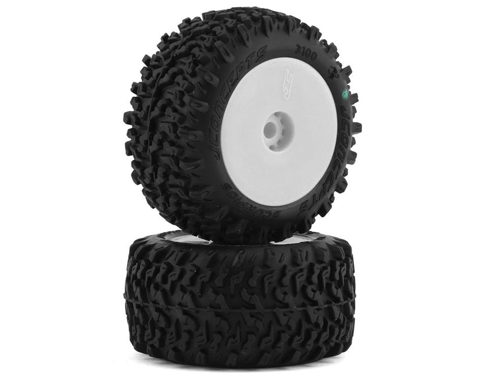 JConcepts Mini-B/Mini-T 2.0 Scorpios Pre-Mounted Rear Tires (White) (2) (Green)