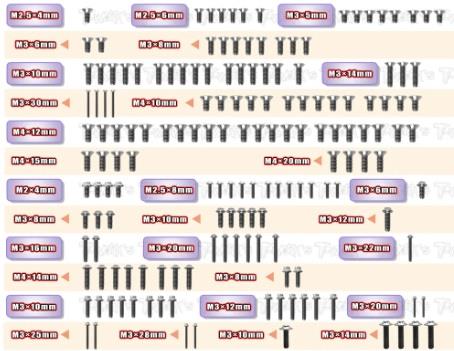 64 Titanium Screw set ( UFO Head ) 162pcs.(  For Team Associated RC8 B4.1E )