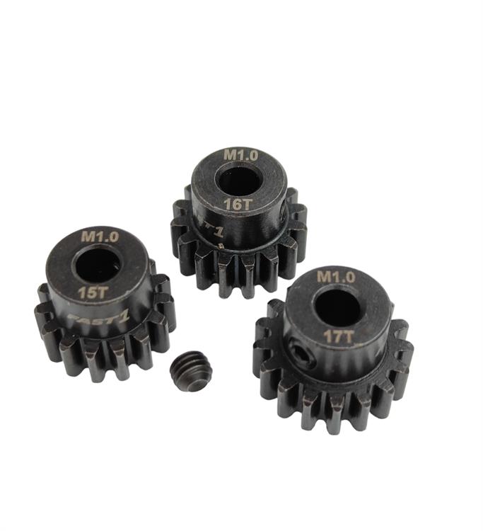 motordrev / pinion, stål, 3-pack (15T, 16T, 17T) för 1:8, 5,0mm axel