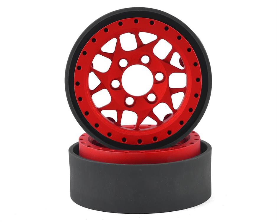 Vanquish Products KMC XD127 Bully 1.9" Beadlock Crawler Wheels (Red) (2)