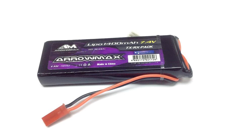 AM Lipo 1400mAh 7.4V Receiver Pack GP (JST Plug)