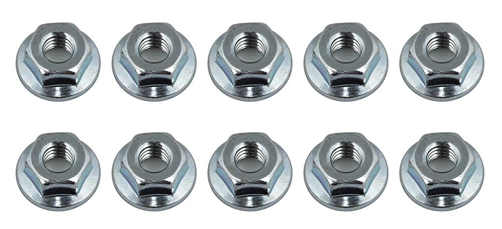 Wheel Nuts, M4 Serrated, flanged, silver steel