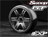 Sweep 1:8 EXP GT racing slick glued tires 50deg. w/Belt(6ix Pak black wheel), 2pcs 