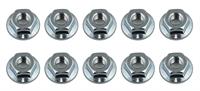 Wheel Nuts, M4 Serrated, flanged, silver steel